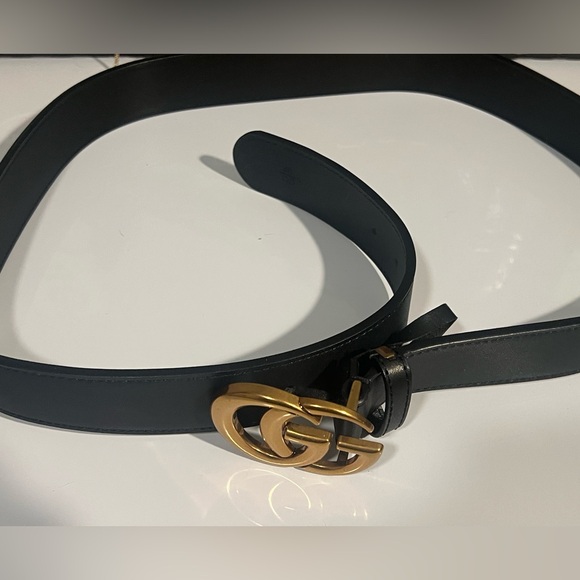 GUCCI Black Leather Belt with Gold GG Buckle 120 * 48 main image 6